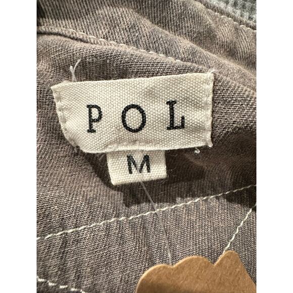 POL – Lace Panel Button-Down Shirt – Brown/Grey – Size Medium - Picture 2 of 4